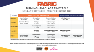 Birmingham Class Timetable Sept Dec 