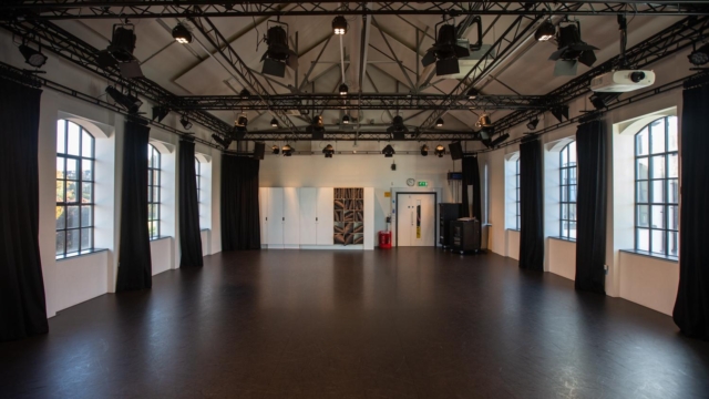 The inside of a dance studio.