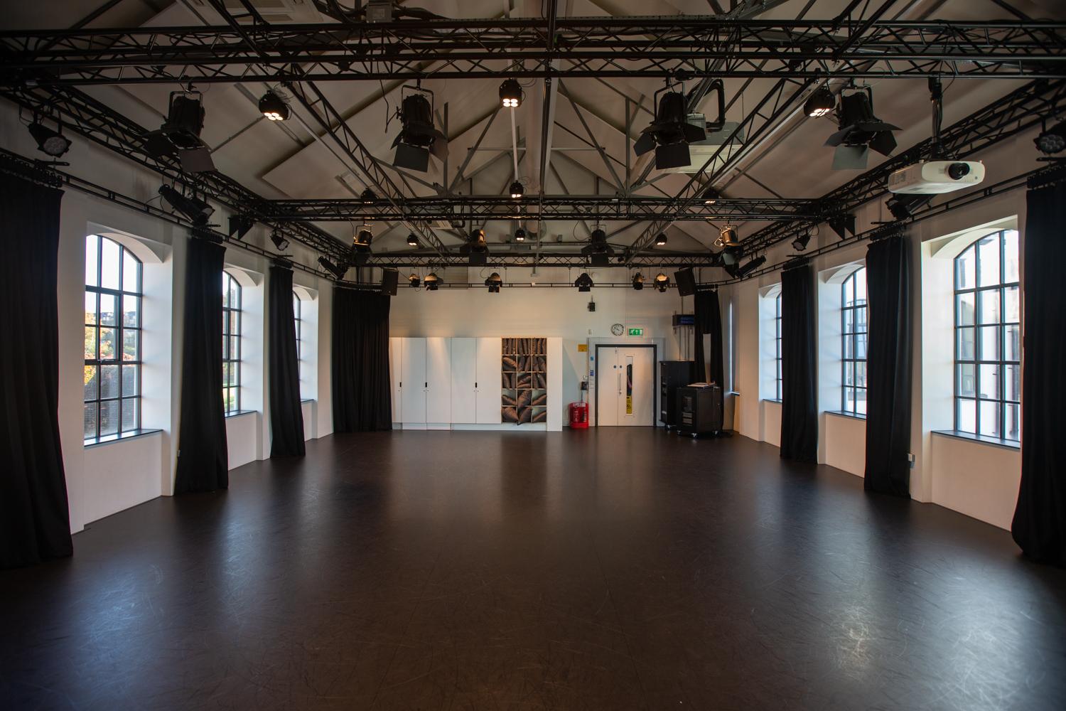 The inside of a dance studio.